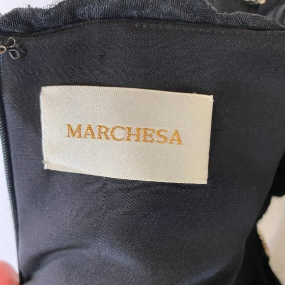 Marchesa Silk Jeweled Black Sheath Cocktail Dress - Picture 7 of 8